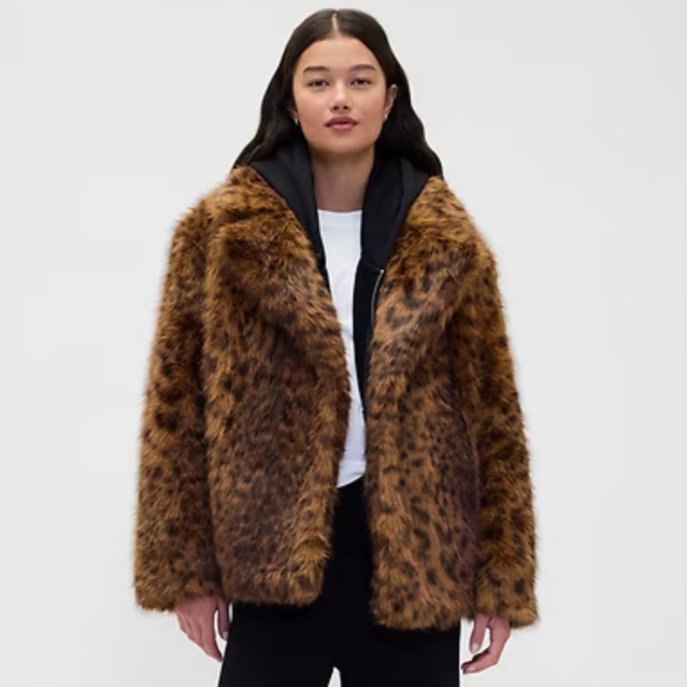 GAP Leopard Print Faux Fur Coat